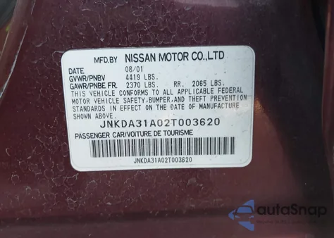 2002 Infiniti I35 Luxury z USA, uszkodzony, nr VIN JNKDA31A02T003620